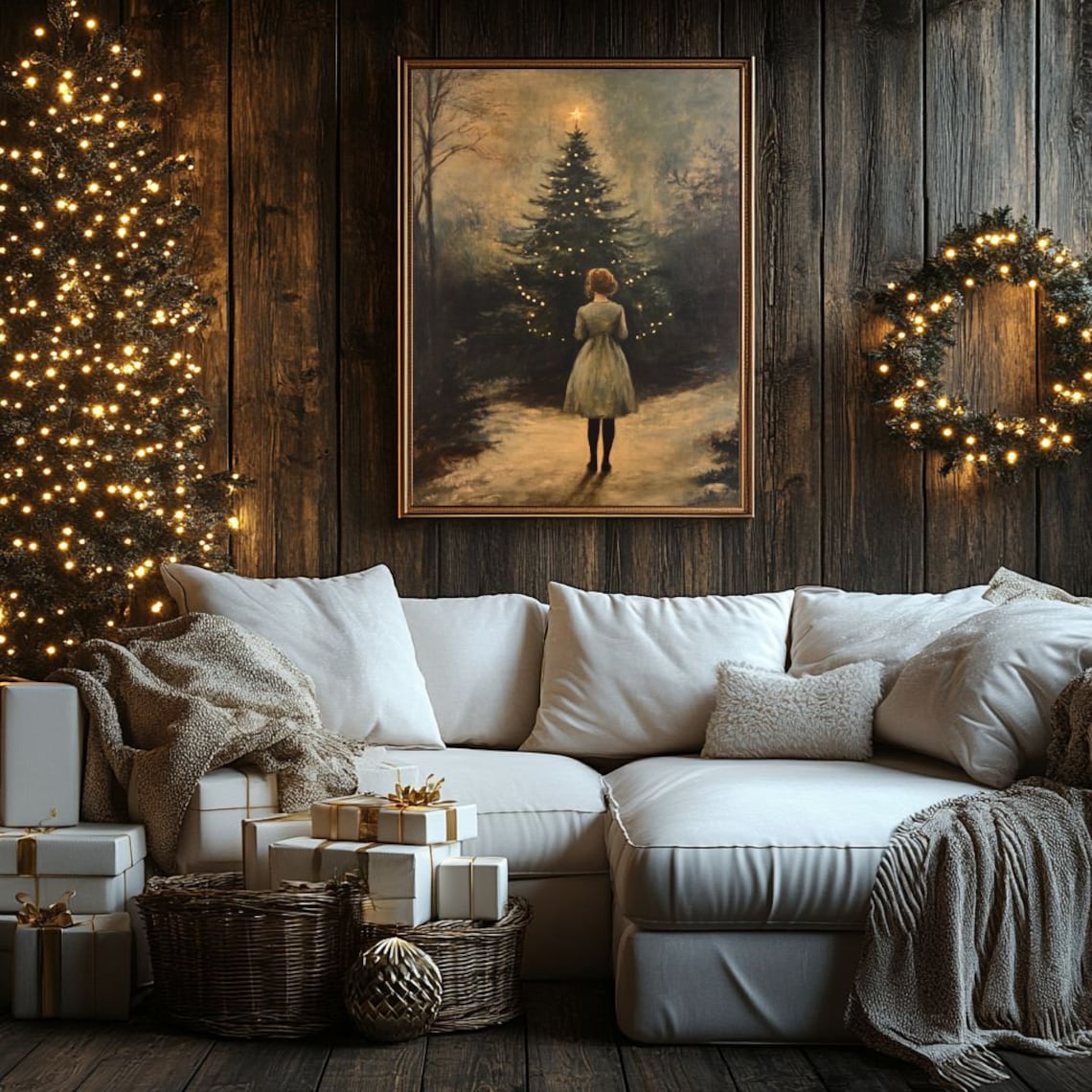 Vintage Girl Approaching Christmas Tree Art Print - Image 4