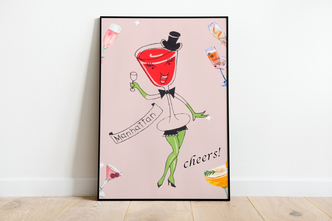 Cheerful Manhattan Cocktail Lady in Top Hat Retro Cheers Poster - Image 4