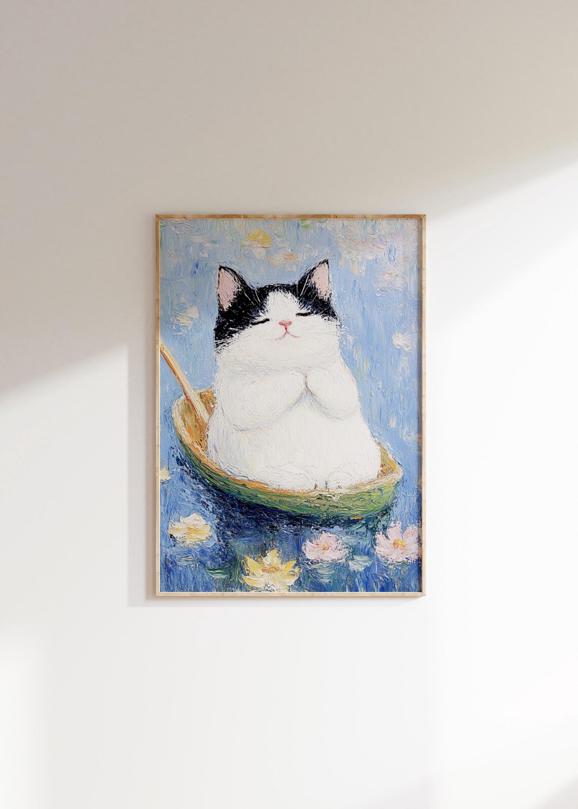 Chubby Black And White Cat In A Boat Monet Style Funny Poster - Image 4