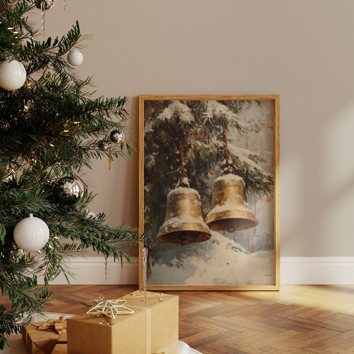 Vintage Jingle Bells Christmas Winter Landscape Art Print - Image 2
