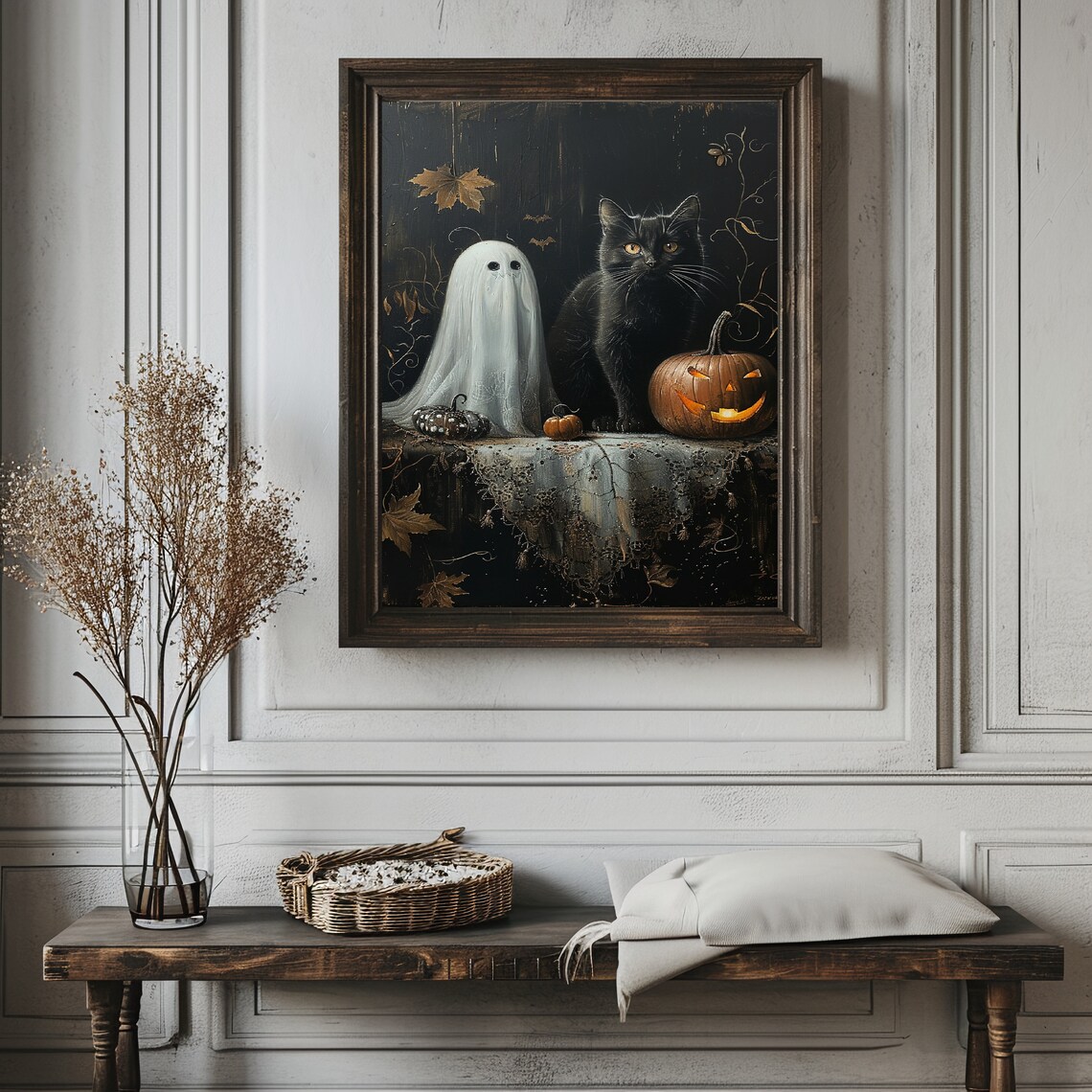 Black Cat Ghost And Pumpkin, Halloween Poster Print - Image 4