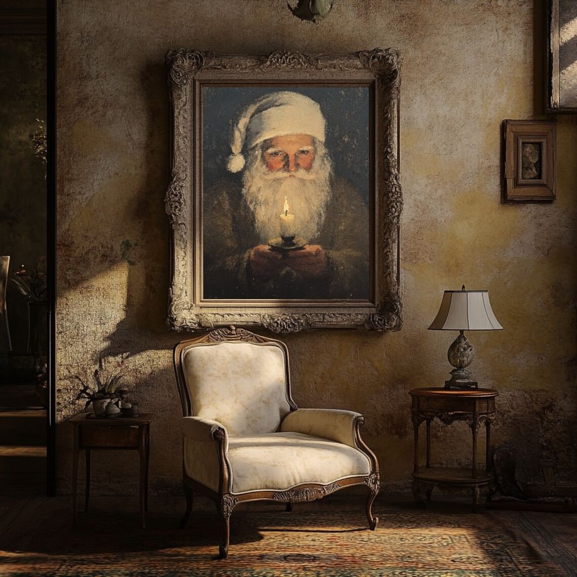 Vintage Santa Claus Holding a Candle Art Print - Image 2