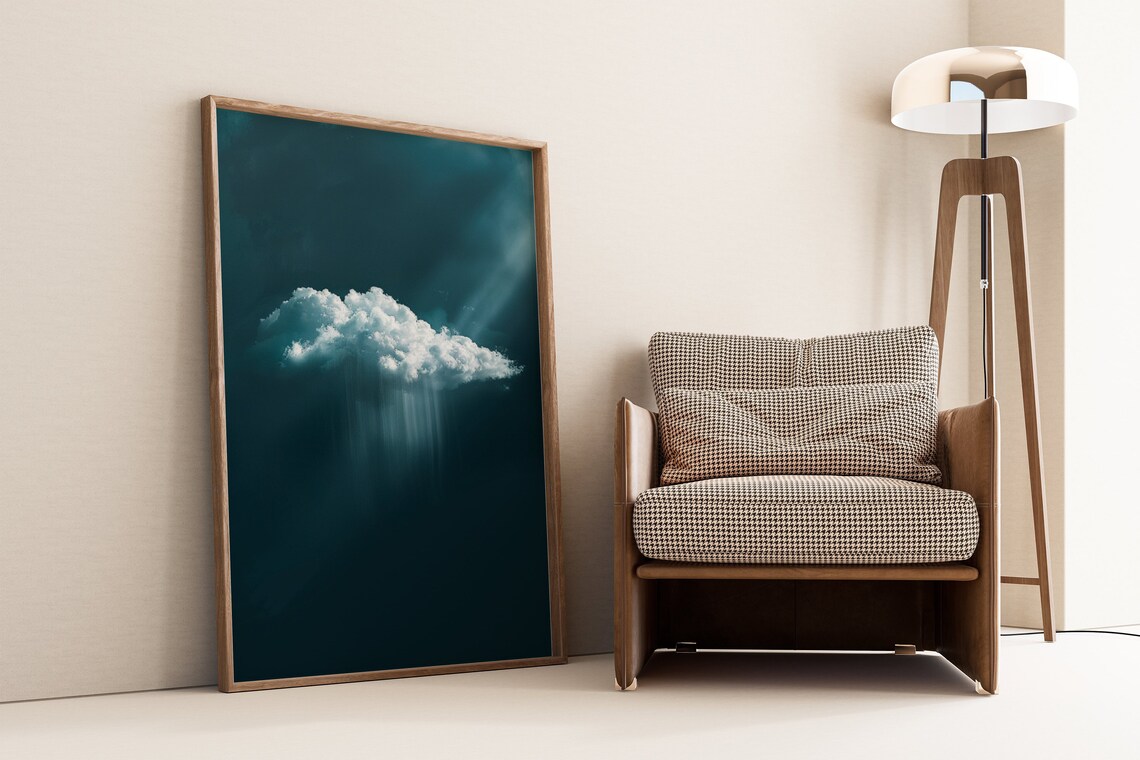Indigo Rain Cloud Prints Dark Blue Wall Art Gallery Wall Set Surreal Art Abstract Art Living Room Large Maximalist Decor - Image 4