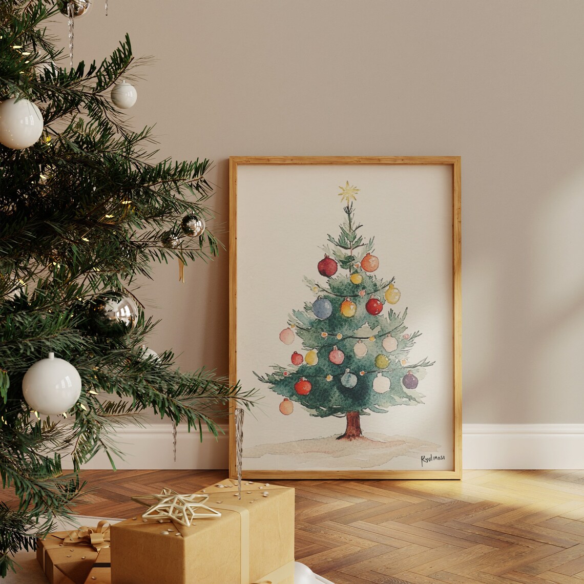 Christmas Tree Winter Landscape Wall Art Print - Image 4