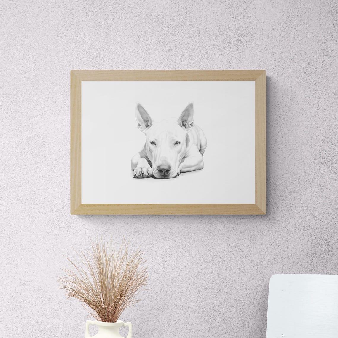 Bull Terrier White Dog Erect Ears Sketch Vintage Style Dog Poster - Image 2