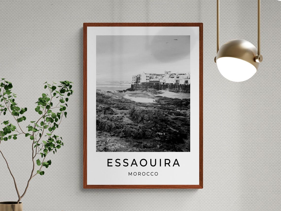 Essaouira Morocco Rocky Atlantic Coast Old Walls Black White Poster - Image 3