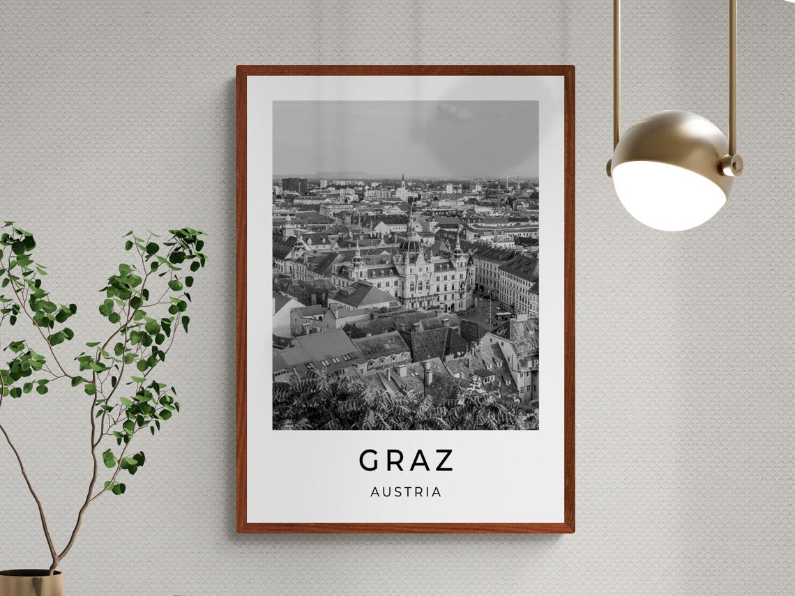 Graz Austria Old Town Aerial Rooftops Historic Cityscape Travel Poster - Image 3