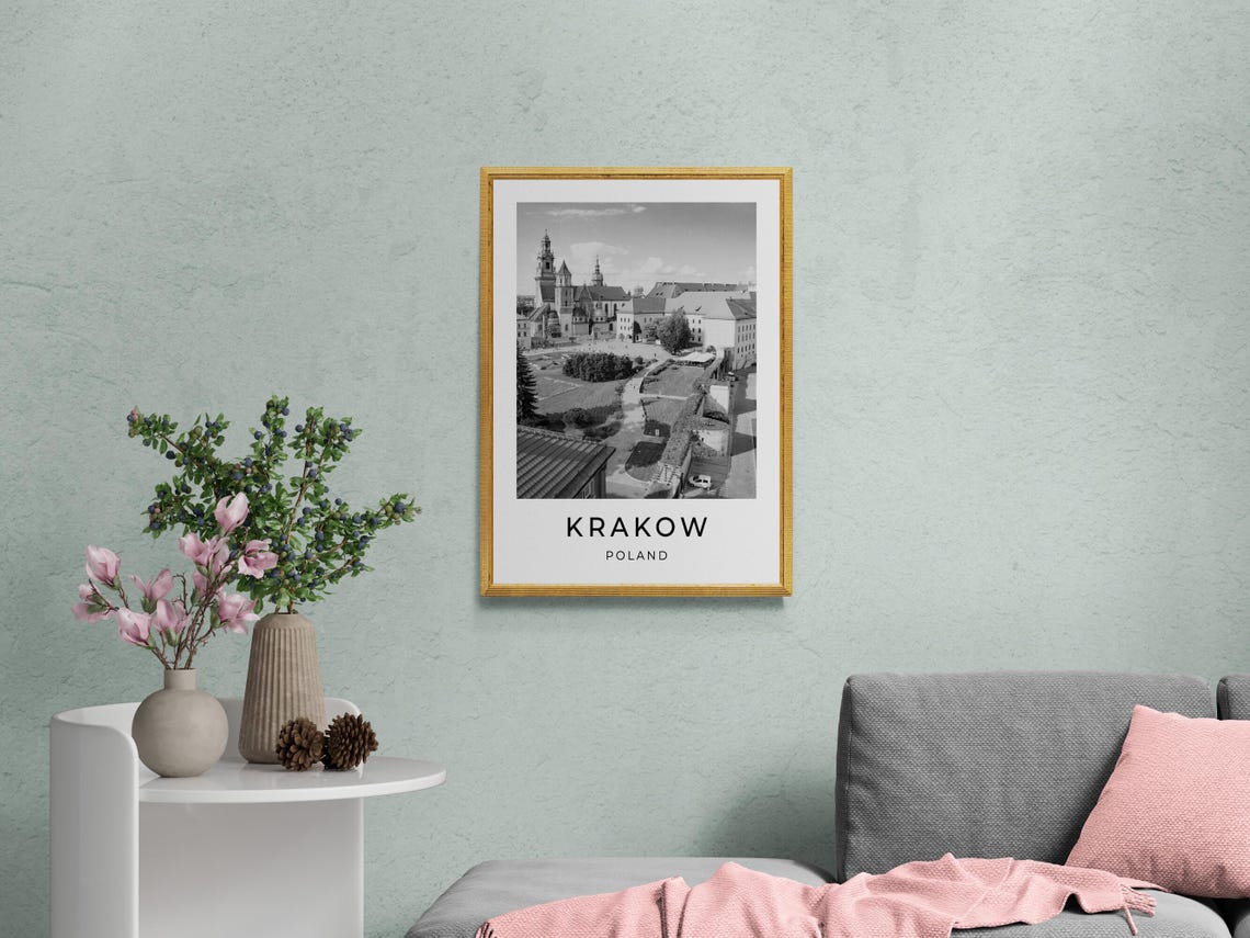 Krakow Poland Wawel Cathedral Castle Historic Monochrome Travel Poster - Image 2