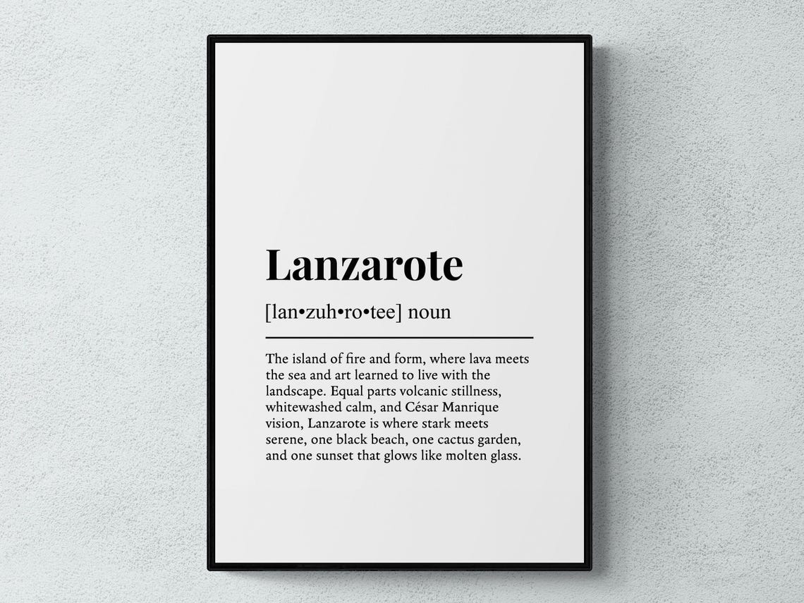 Lanzarote Island of Fire Volcanic Definition Typographic Poster