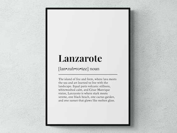 Lanzarote Island of Fire Volcanic Definition Typographic Poster