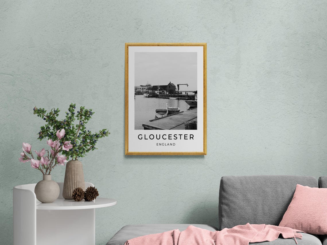Gloucester England Fishing Harbor Wooden Jetty Boats Monochrome Poster - Image 2