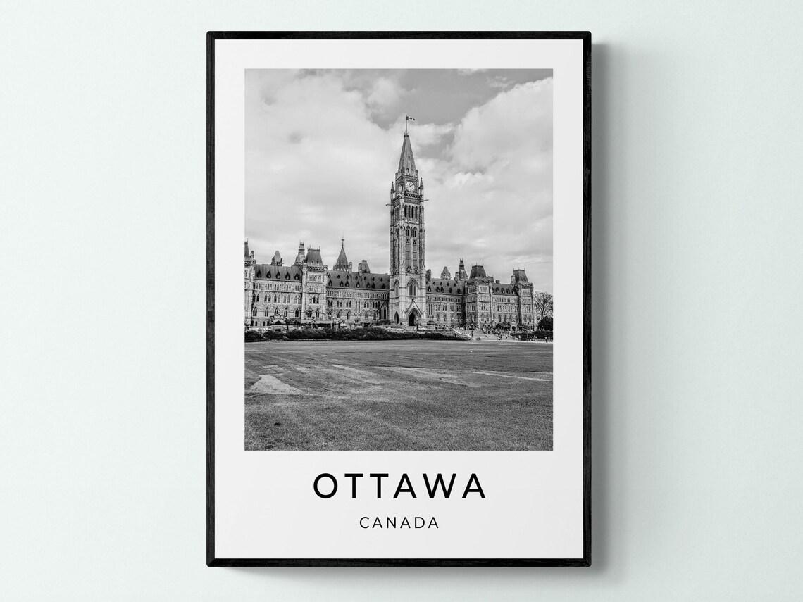 Ottawa Canada Parliament Hill Black White Landmark Photo Print