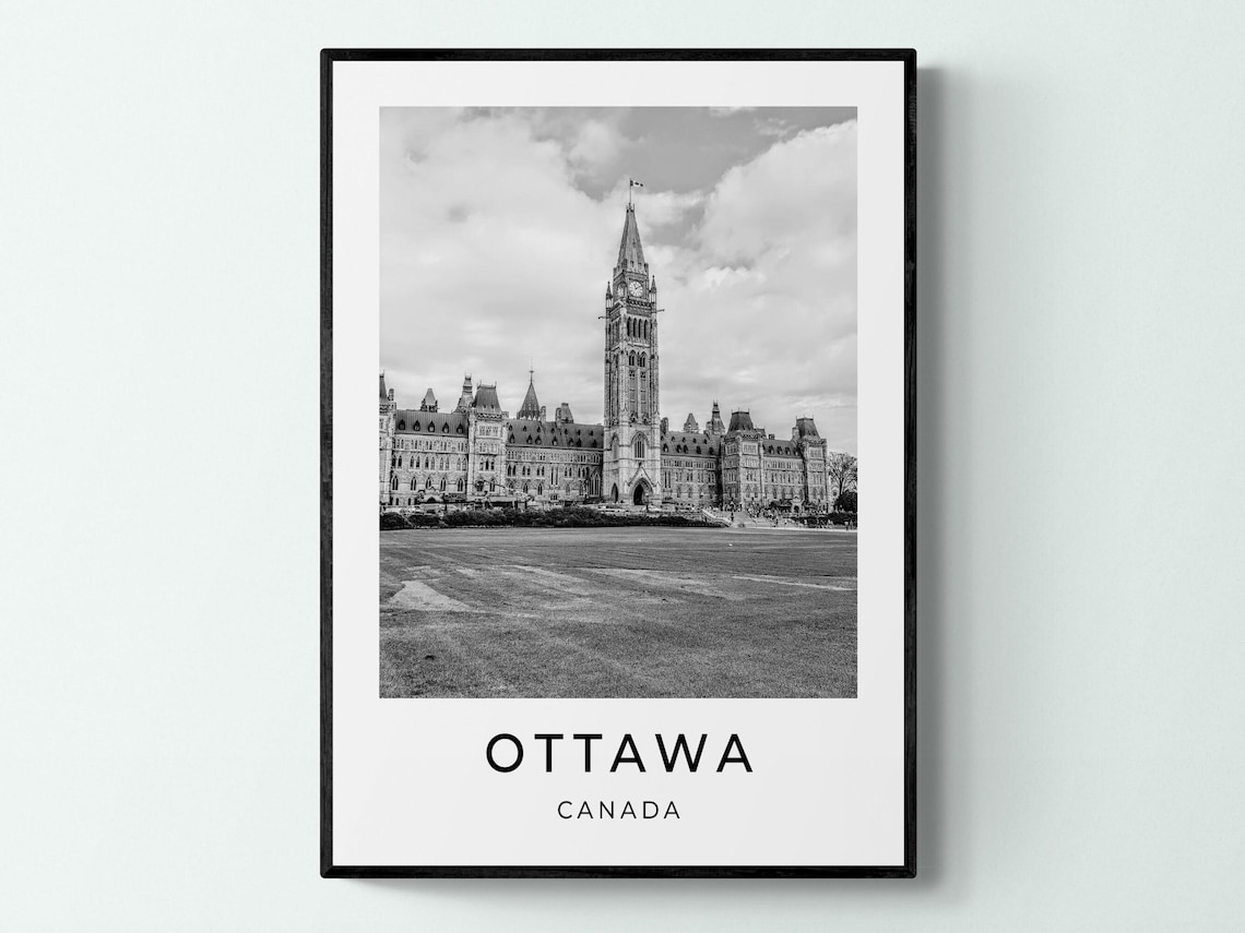 Ottawa Canada Parliament Hill Peace Tower Monochrome Travel Poster