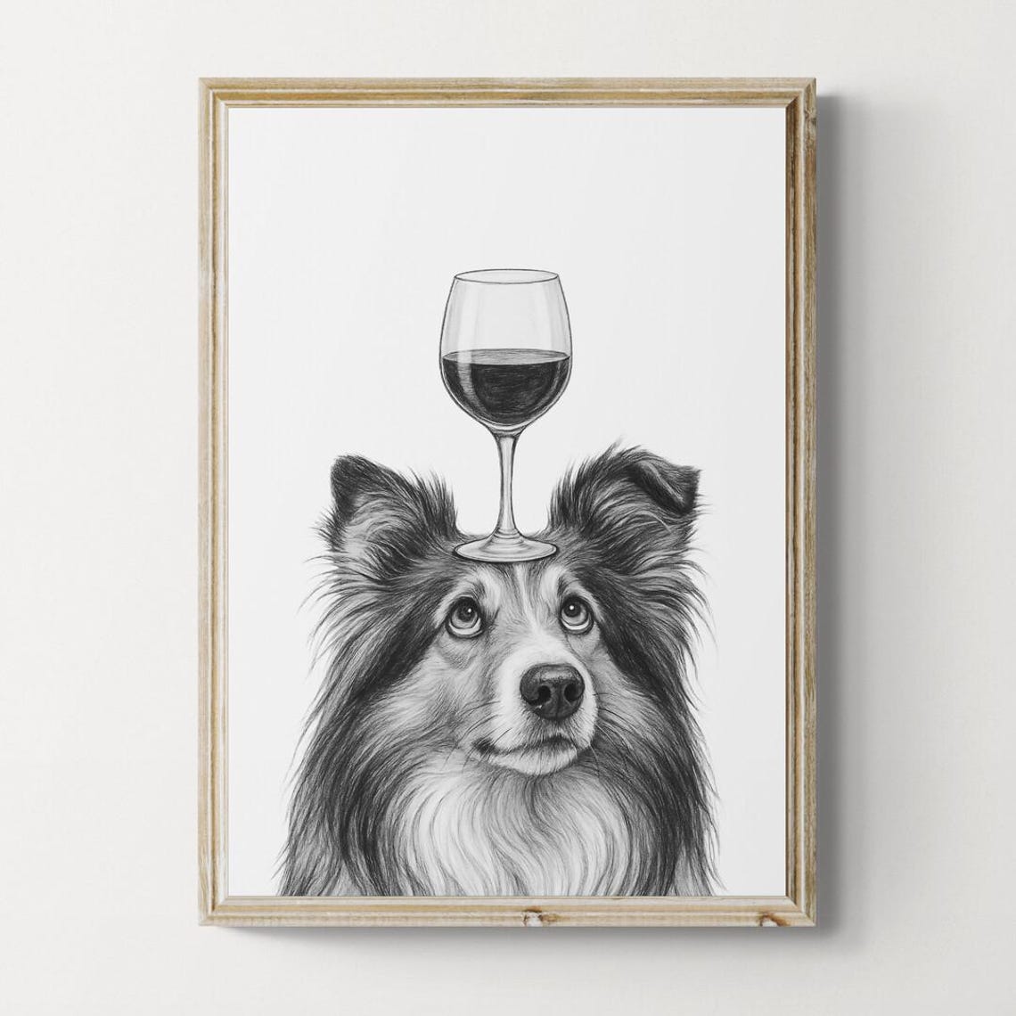 Shetland Sheepdog Red Wine Glass Balance Whimsical Dog Art Poster