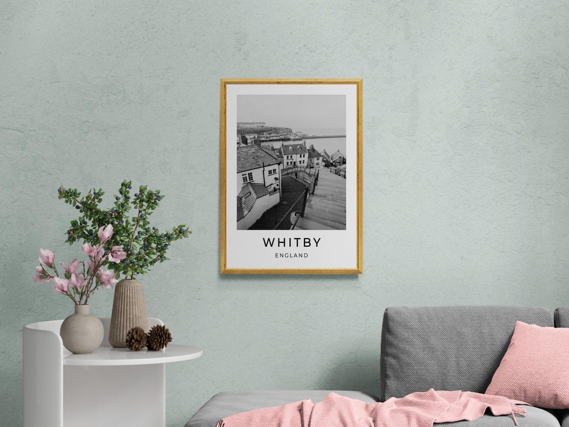 Whitby England Old Town Cottages Harbor Steps Coastline Poster - Image 2