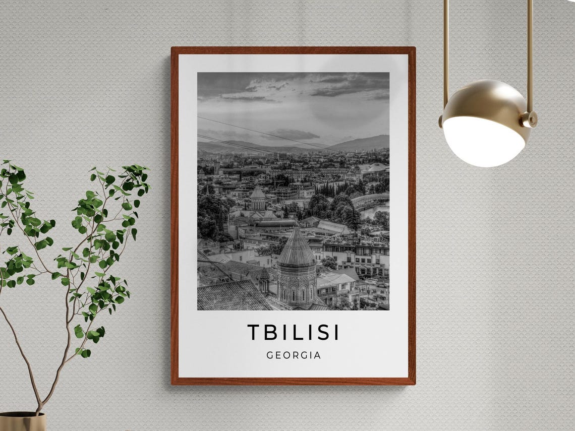 Tbilisi Georgia Old Town Panoramic Church Dome View Black White Poster - Image 3