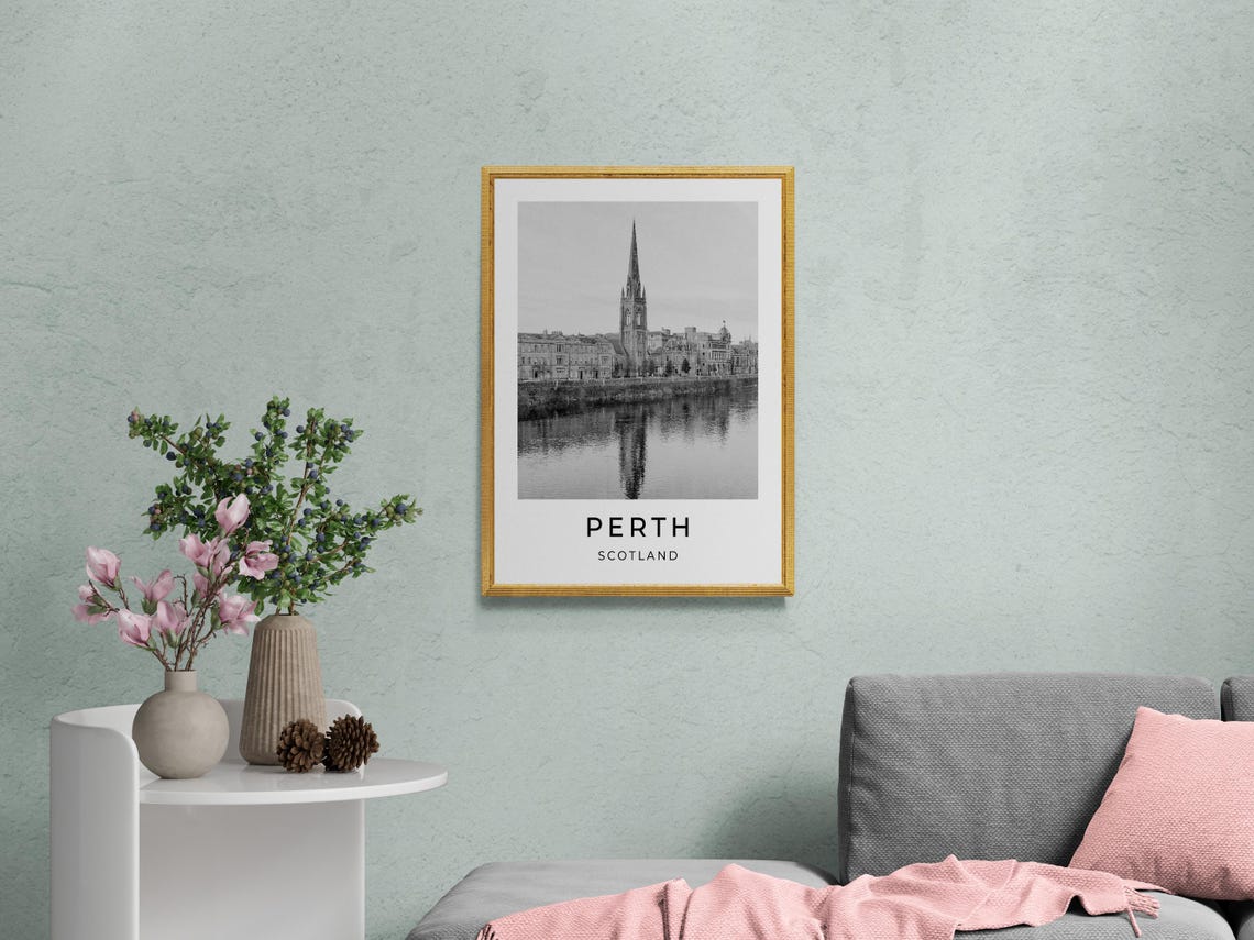Perth Scotland River Tay Church Spire City Skyline Monochrome Poster - Image 2