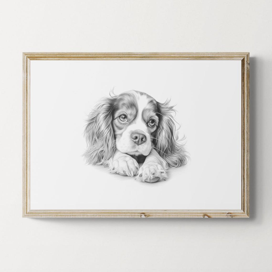 Cavalier King Charles Spaniel Puppy Pencil Sketch Adorable Dog Print