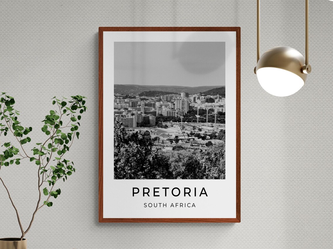 Pretoria South Africa City Skyline Hills Black White Travel Poster - Image 3