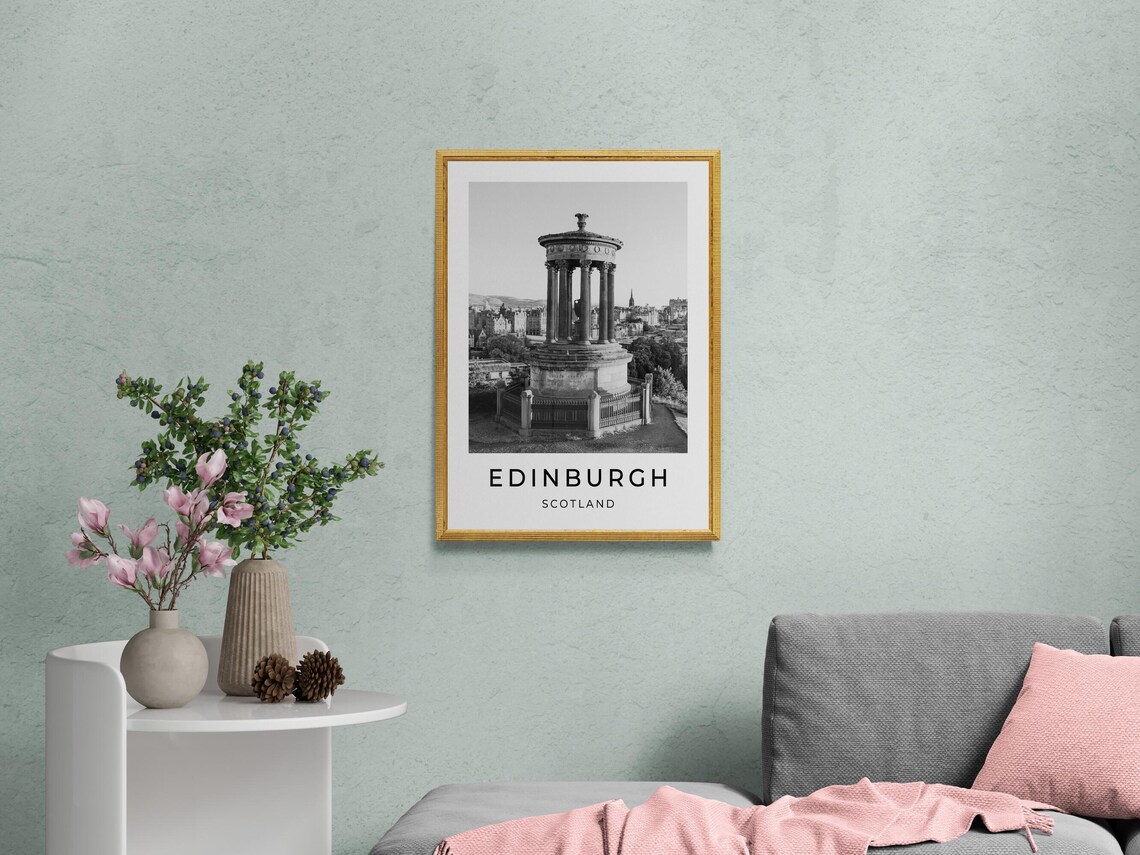 Edinburgh Scotland Calton Hill Monument Monochrome Travel Poster - Image 2