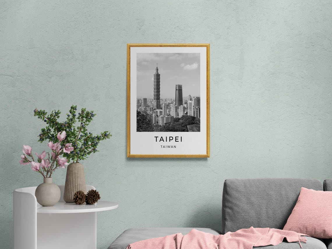 Taipei Taiwan Taipei 101 Skyscraper Skyline Monochrome Travel Poster - Image 2