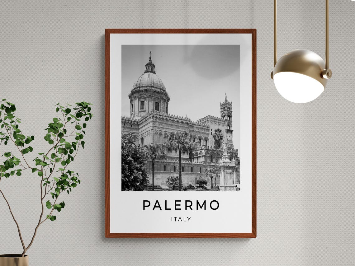 Palermo Italy Black and White Grand Cathedral Dome Travel Poster - Image 2