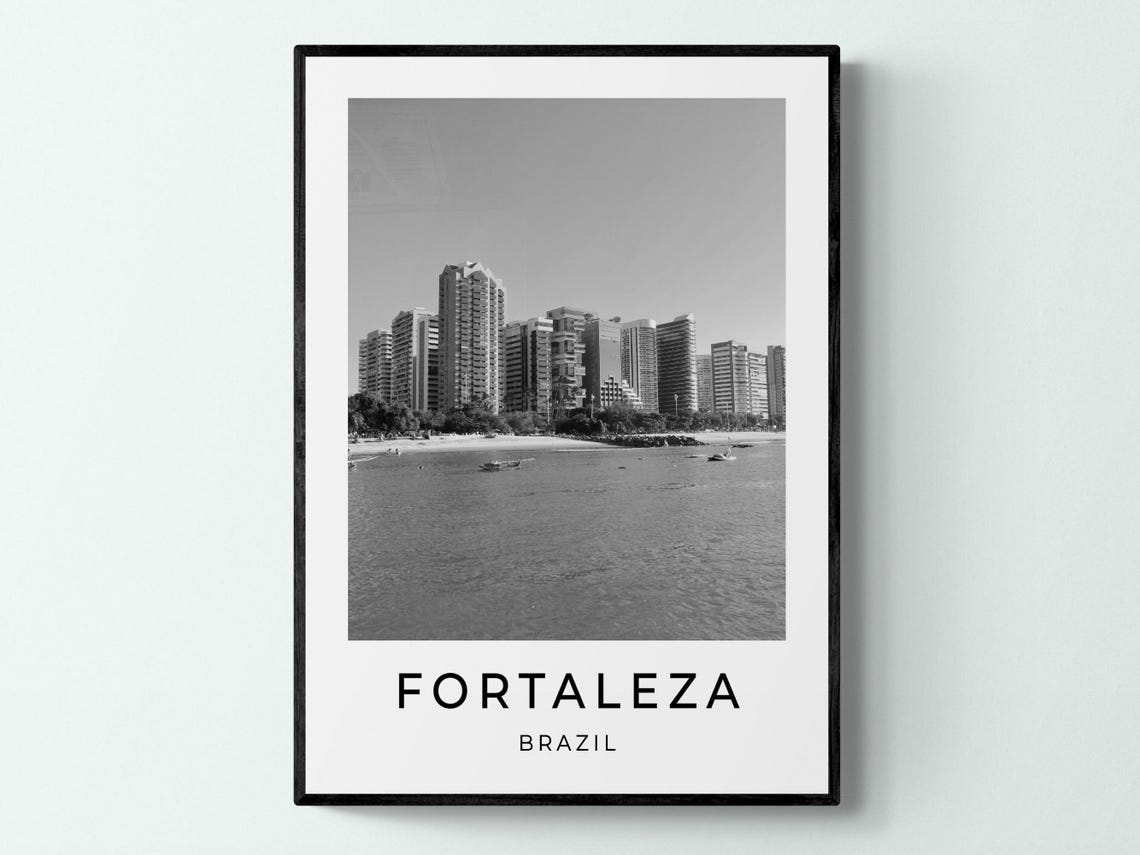 Fortaleza Brazil Beach Skyline Black And White Travel Poster