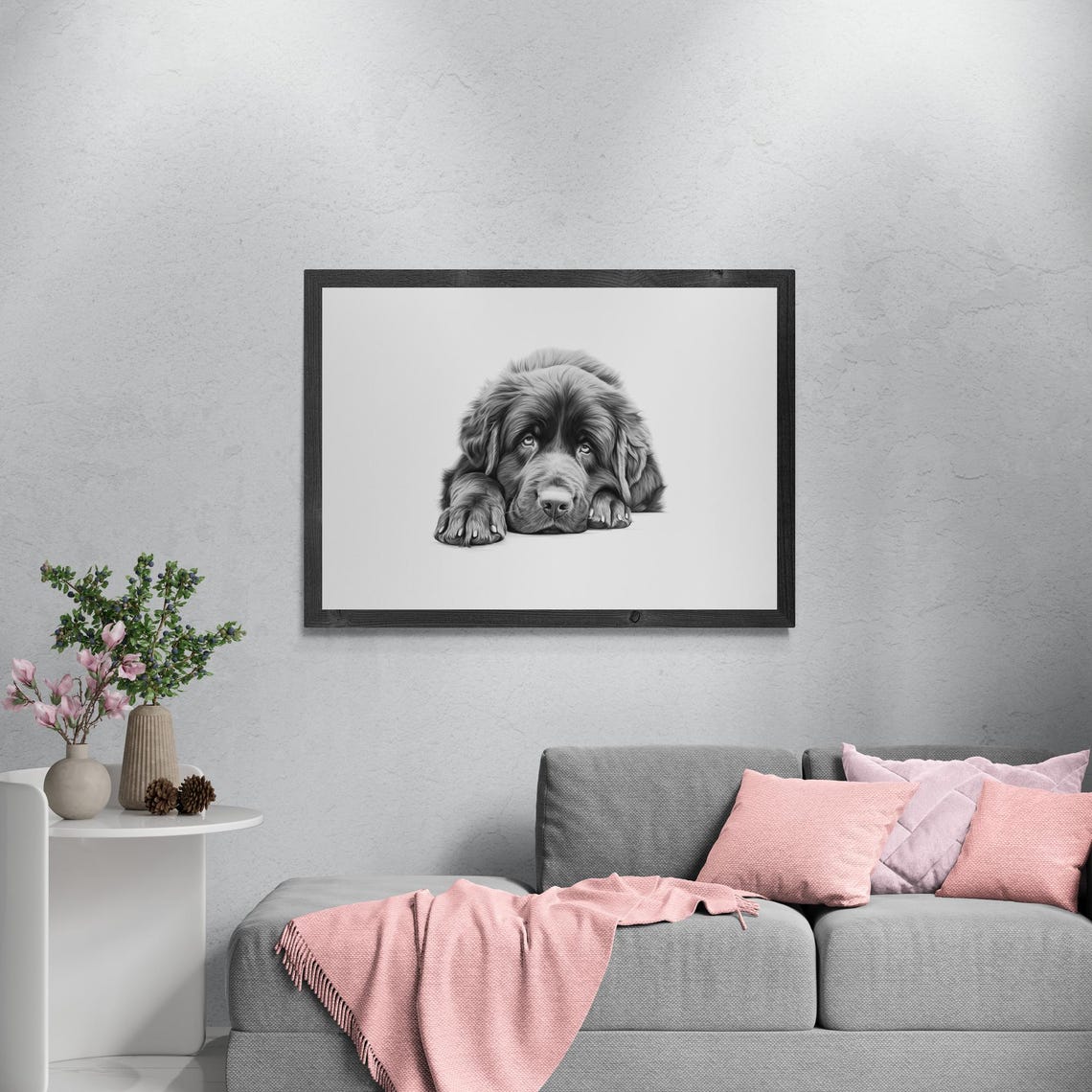 Newfoundland Dog Dark Fluffy Giant Sketch Vintage Dog Poster - Image 3