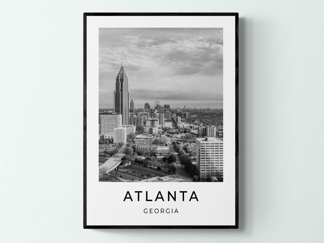 Atlanta Georgia Downtown Skyscrapers Aerial Black White City Poster