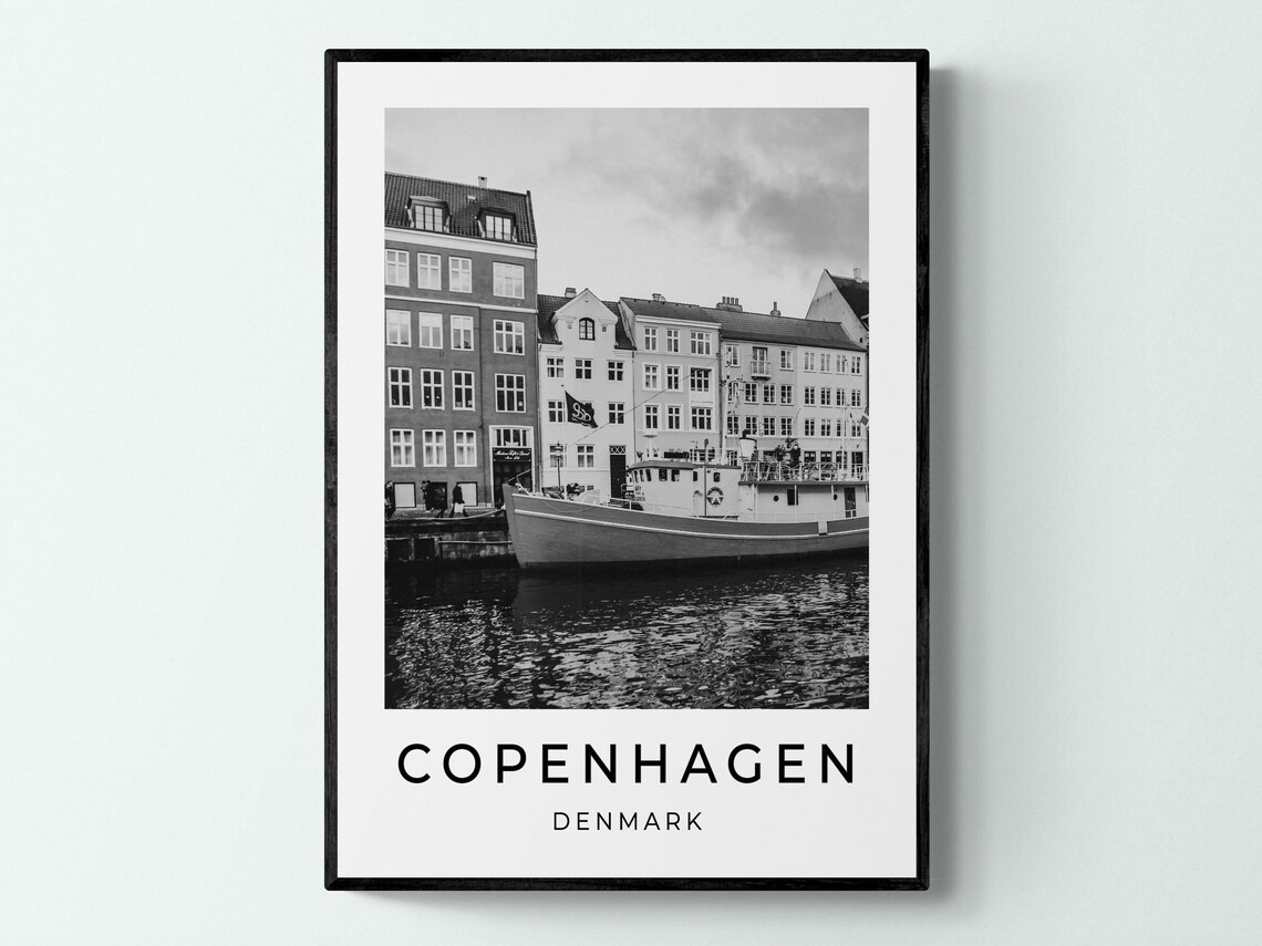 Copenhagen Denmark Nyhavn Canal Historic Boat Houses Monochrome Poster