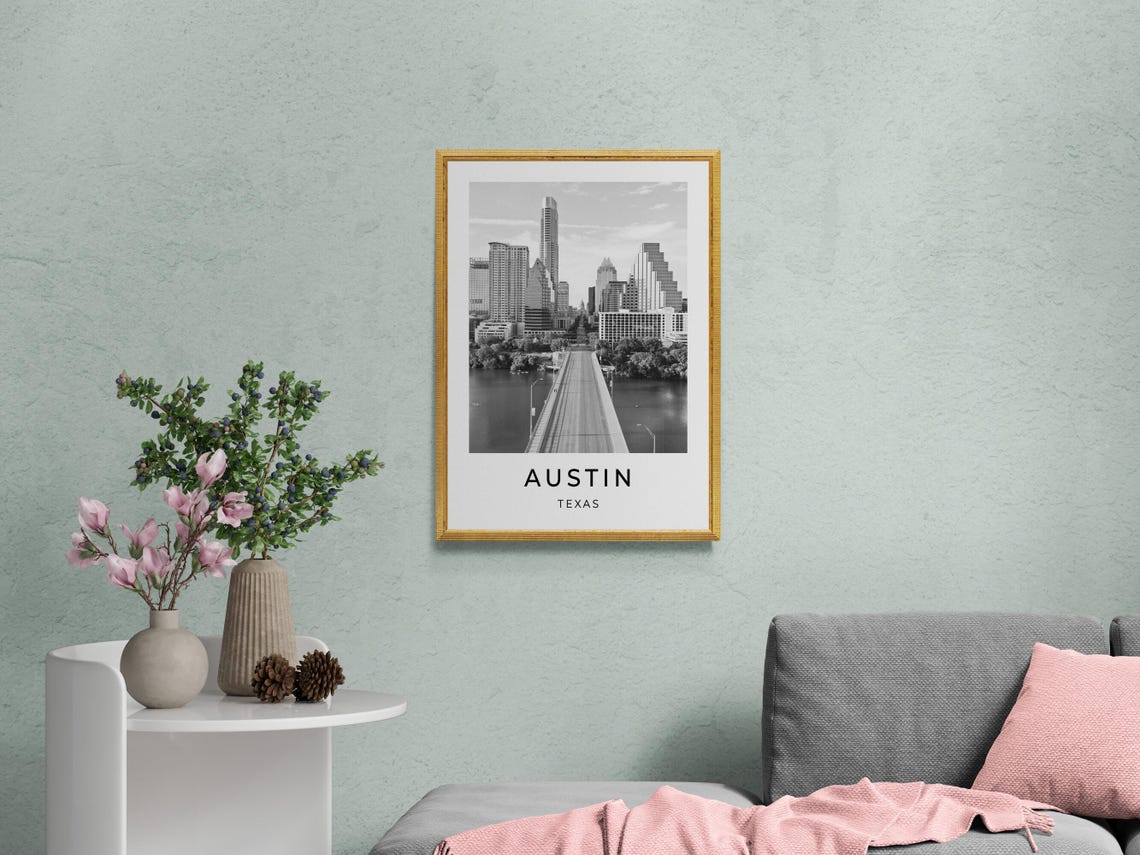 Austin Texas Downtown Skyline Bridge Over The River City View Poster - Image 2