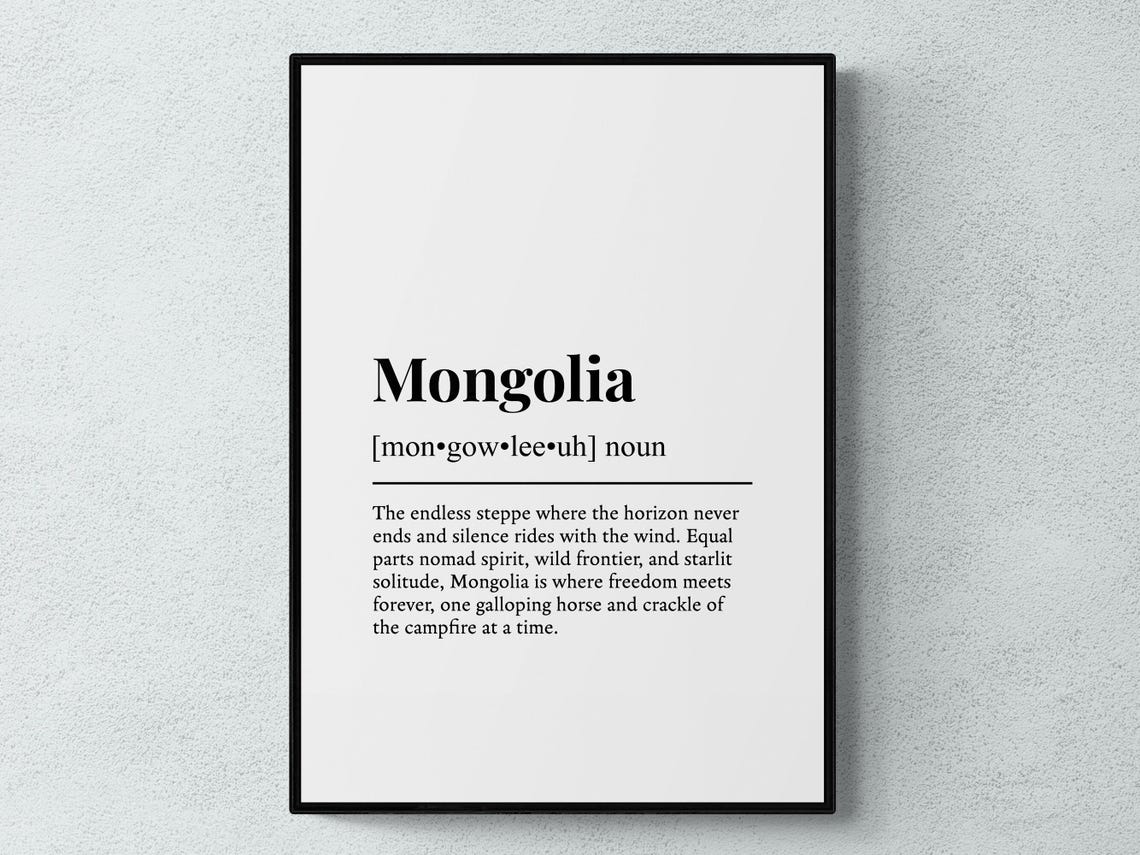 Mongolia Definition Poster Endless Steppe Dictionary Style Art