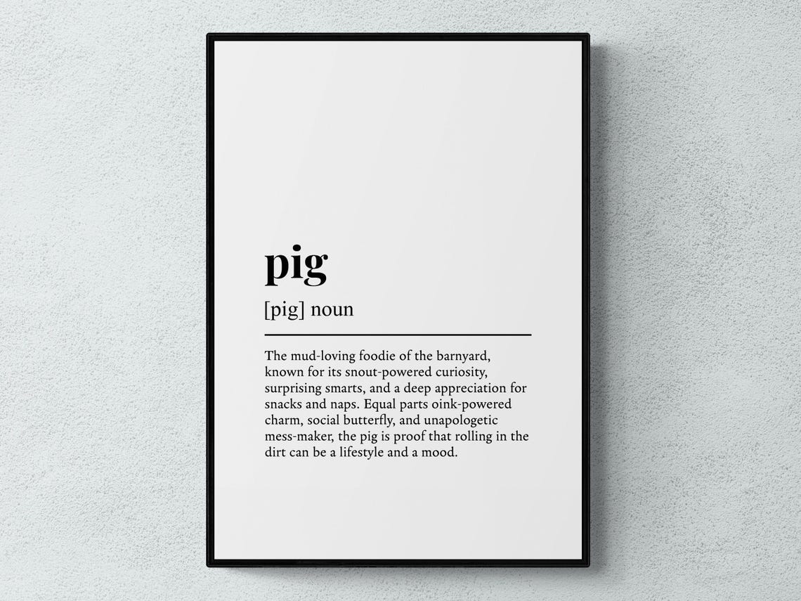 Pig Dictionary Definition Art Poster Funny Farm Animal Wall Decor