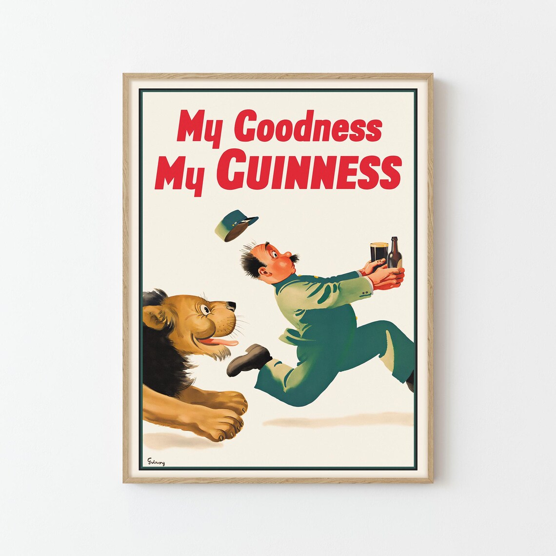 Guinness My Goodness Playful Lion Vintage Beer Advertisement Poster