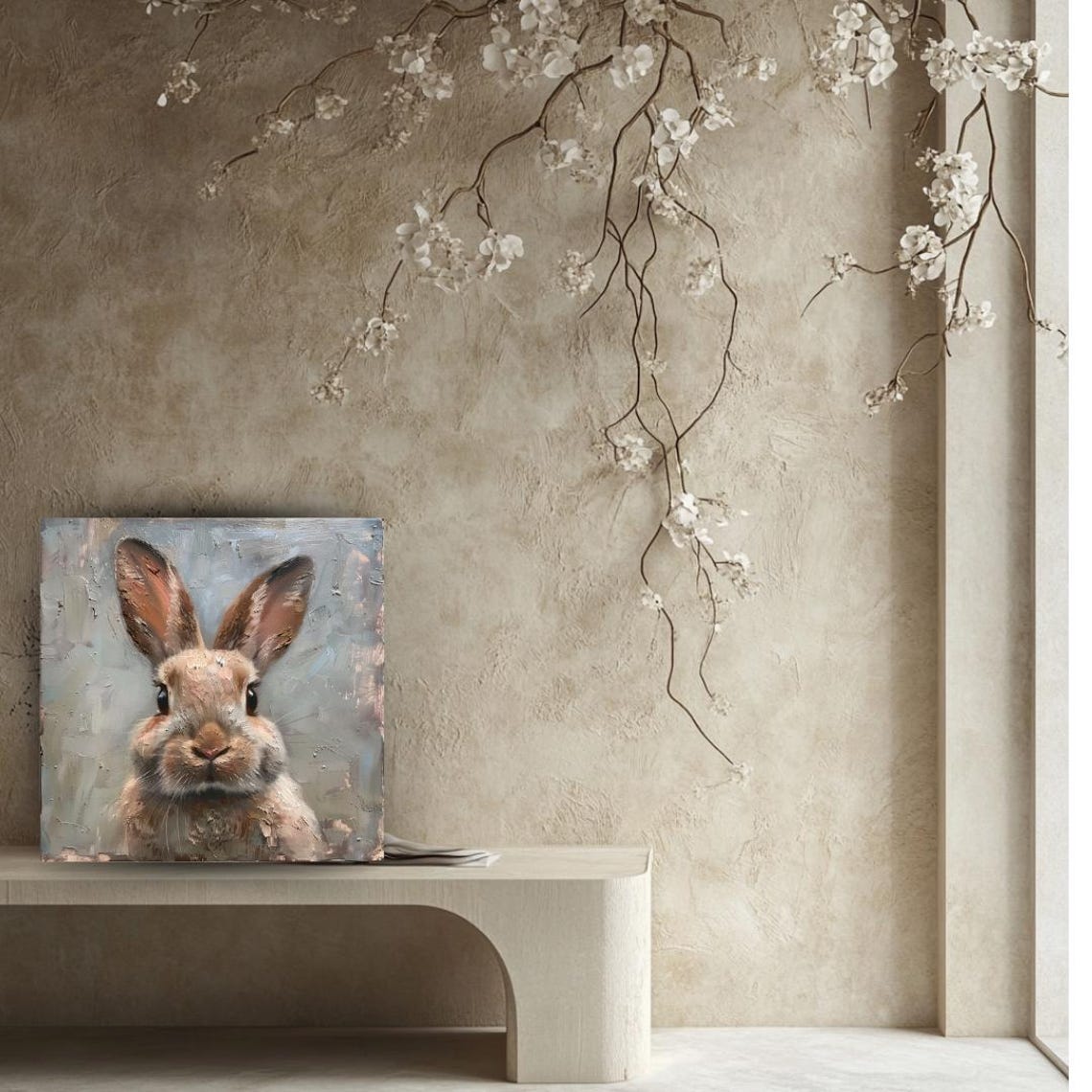 Hare Portrait Oil Painting Textured Impasto Rustic Animal Poster - Image 2