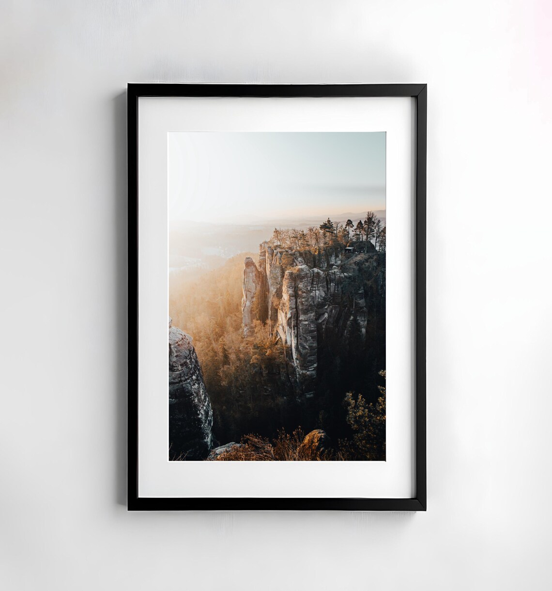 Golden Sandstone Cliffs at Sunset in Saxon Switzerland Travel Poster