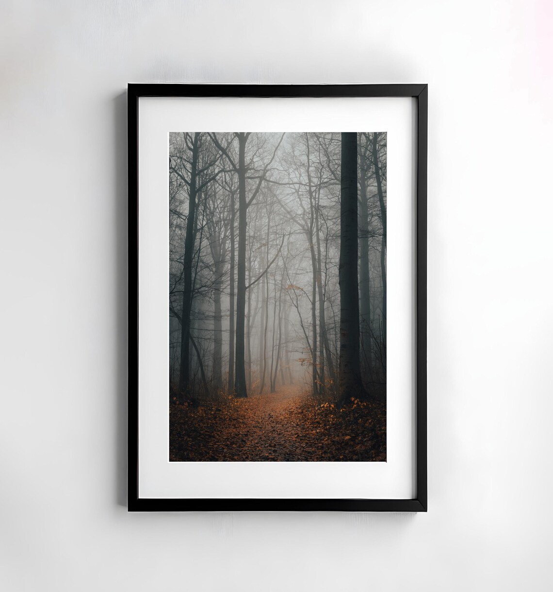 Misty Autumn Forest Path With Golden Fallen Leaves Photo Poster