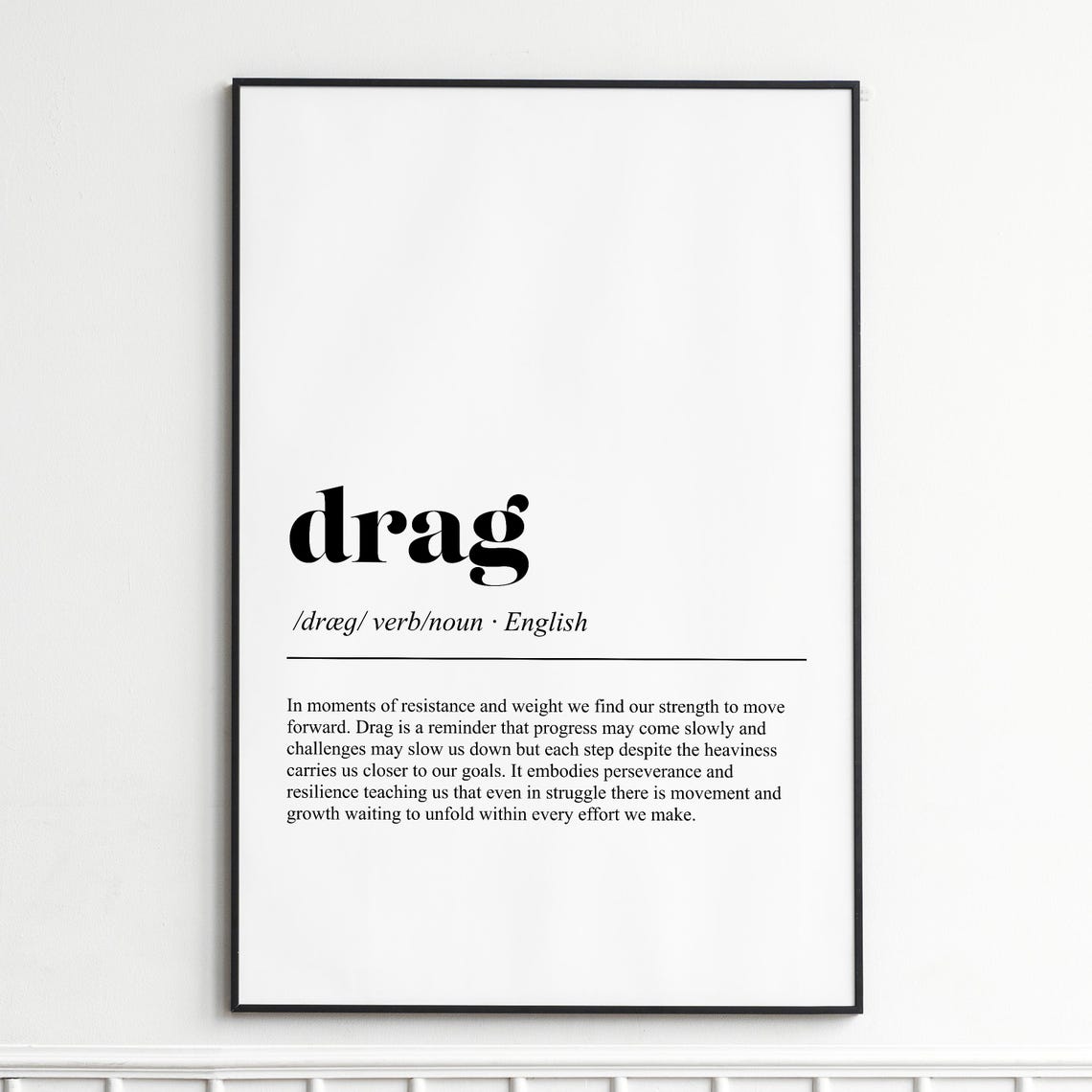 Drag Word Definition Perseverance Minimalist Typography Poster