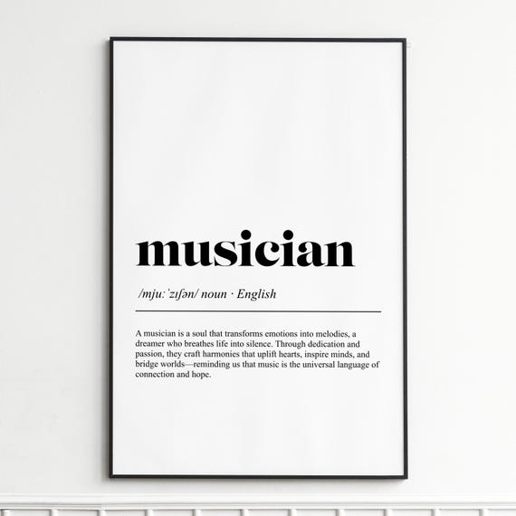 Musician Definition Print Inspirational Dictionary Wall Art Elegant Typography Poster Home Decor