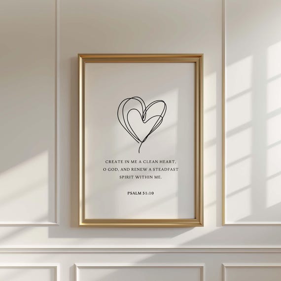 Psalm 51:10 NKJV, Minimalist Scripture Art Print