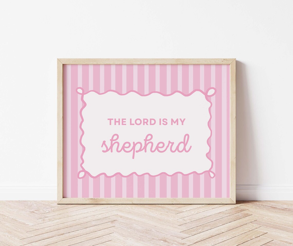 Psalm 23 The Lord Is My Shepherd Print Pink Christian Scripture Wall Art