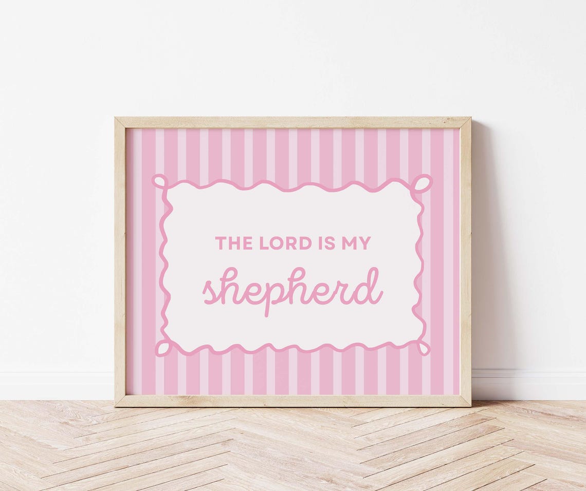 The Lord Is My Shepherd Pink Striped Christian Nursery Poster