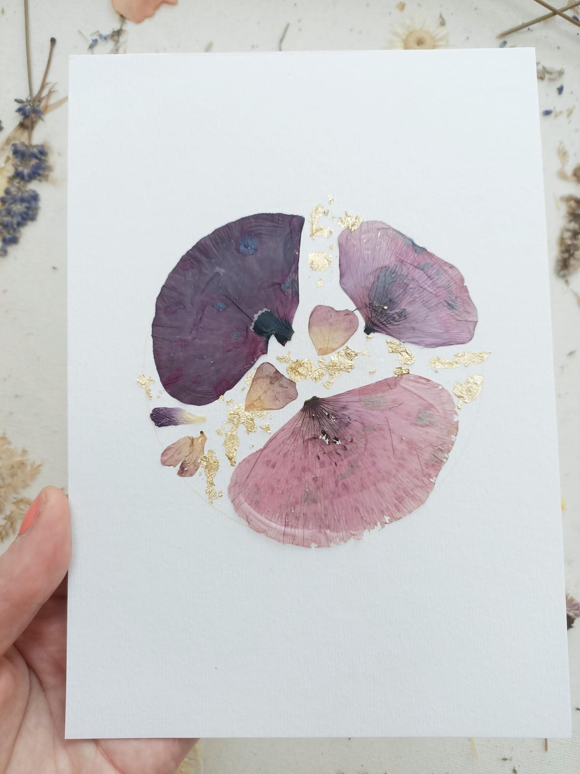 Pressed Purple Petals Gold Flake Dried Flower Keepsake Poster - Image 3