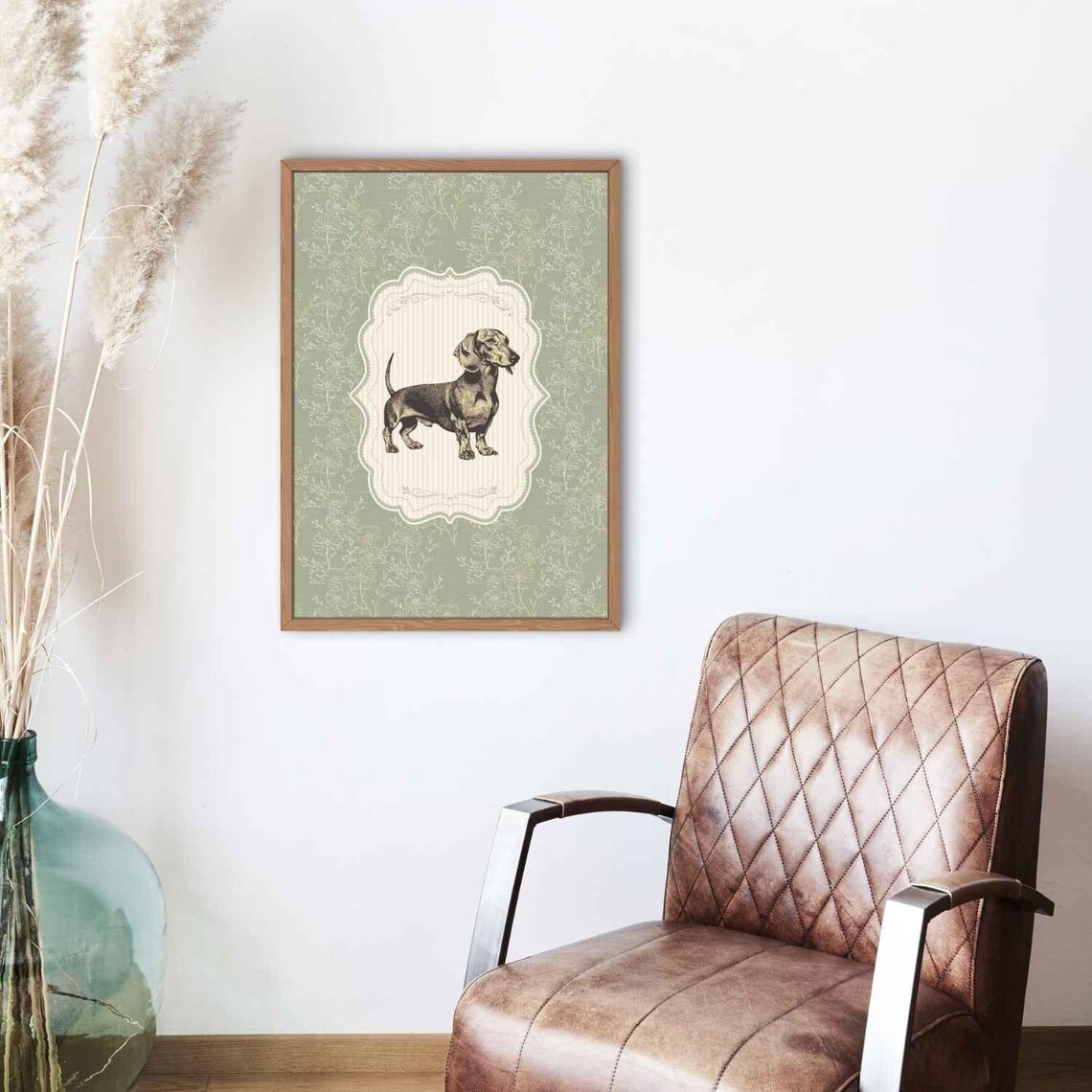 Vintage Dachshund Nursery Decor, Floral Dog Sketch - Image 3