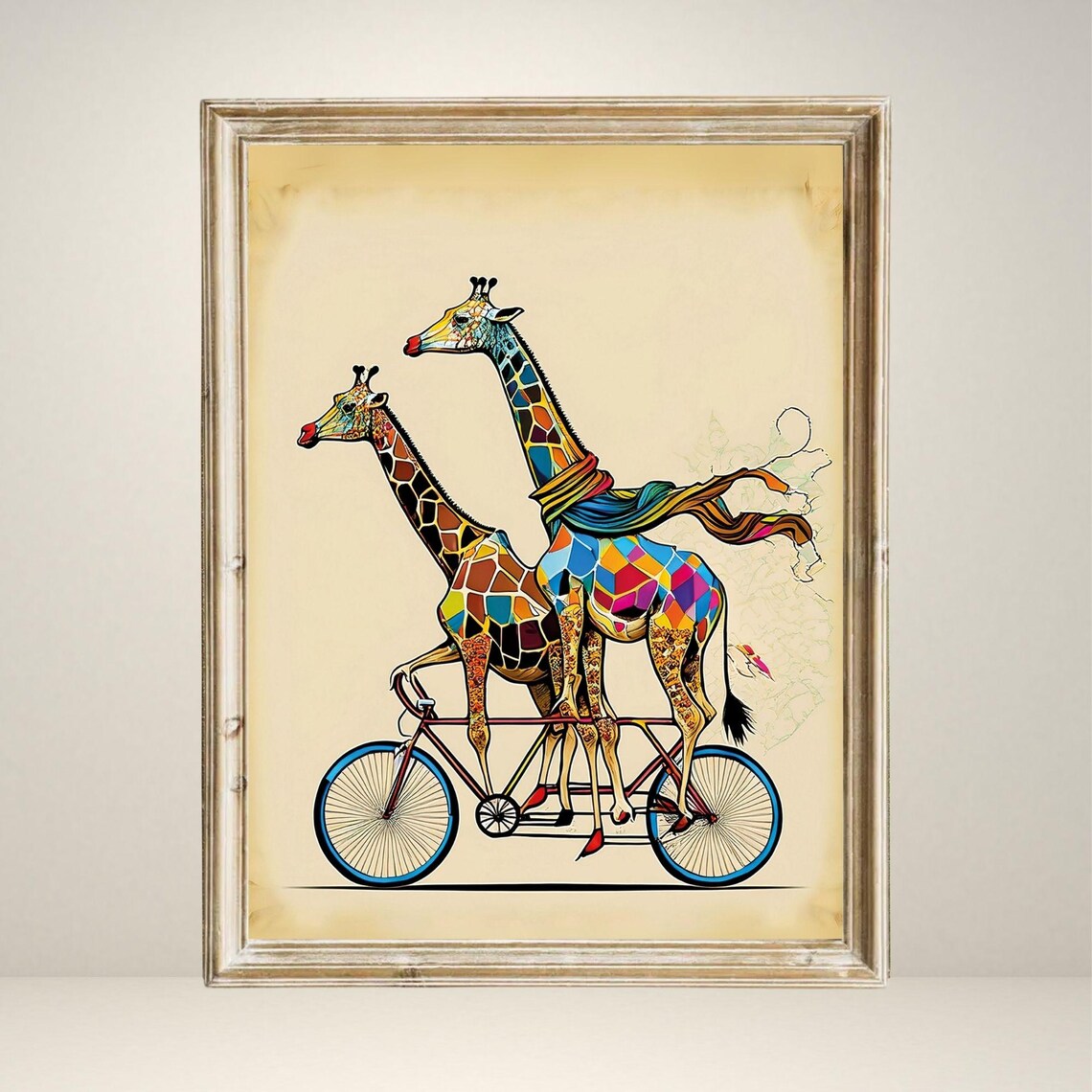 Colorful Giraffes On Bicycle, Boho Animal Art Print - Image 2