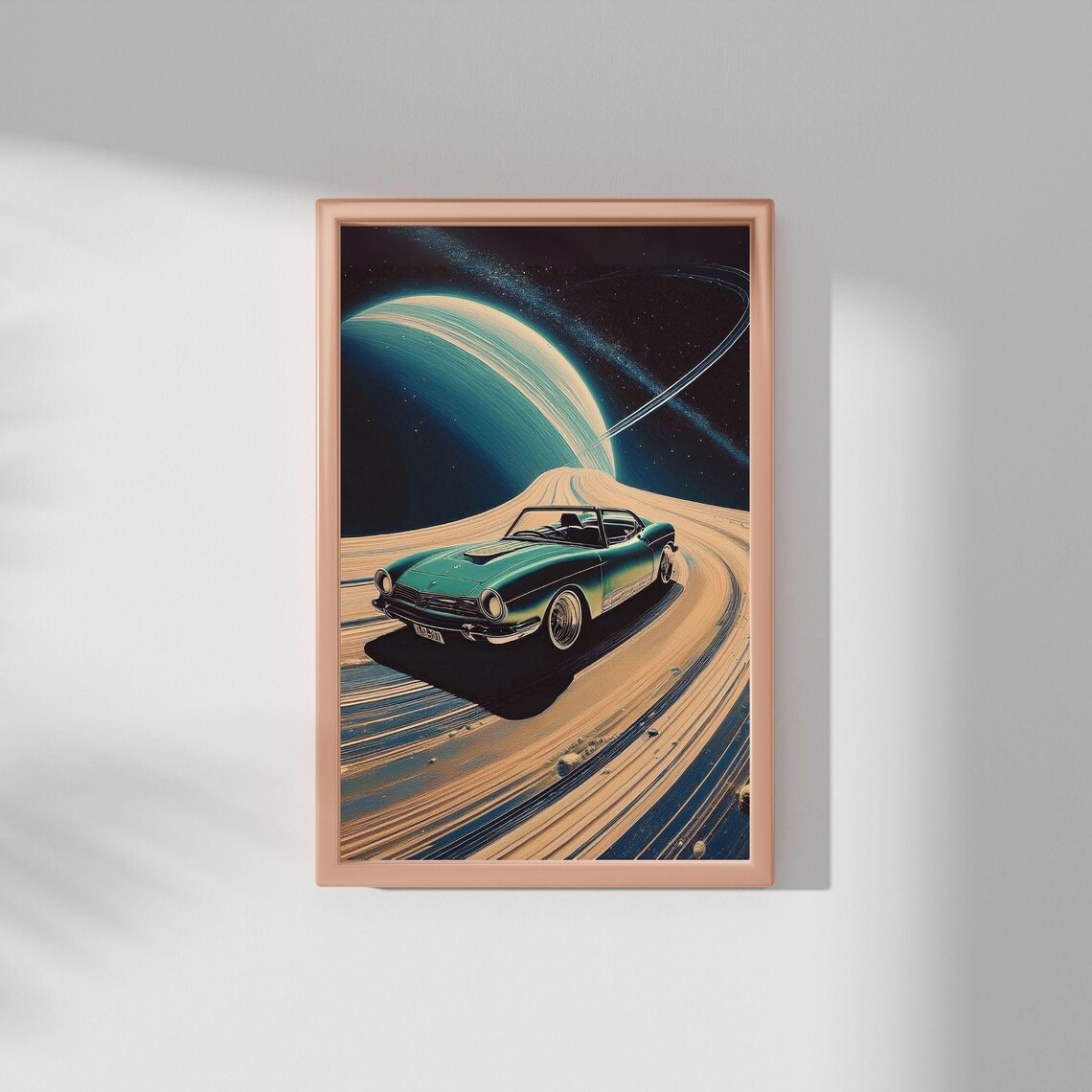 Retro Car Space Poster, Saturn Rings Sci Fi Decor - Image 2