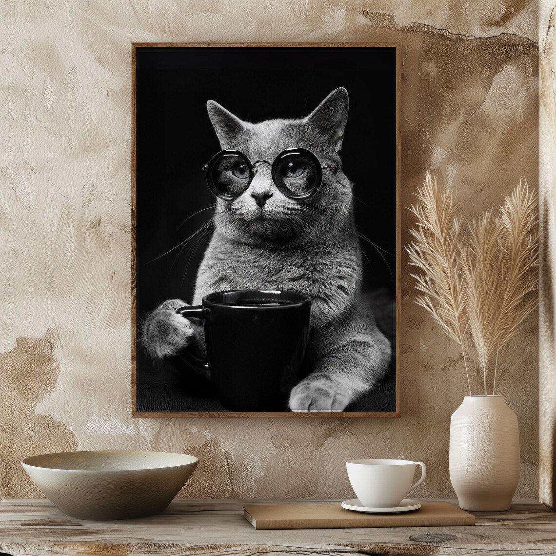Cat Drinking Coffee, Vintage Kitchen Art Print - Image 4