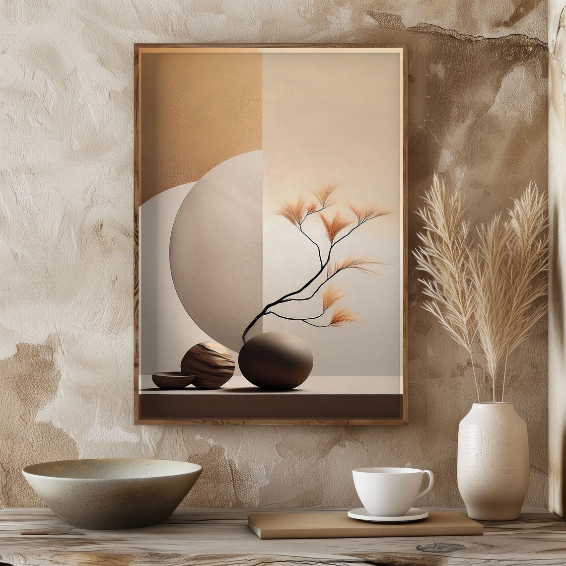 Minimal Japandi Abstract Botanical Poster, Zen Decor