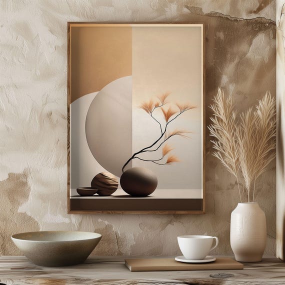 Minimal Japandi Abstract Botanical Poster, Zen Decor