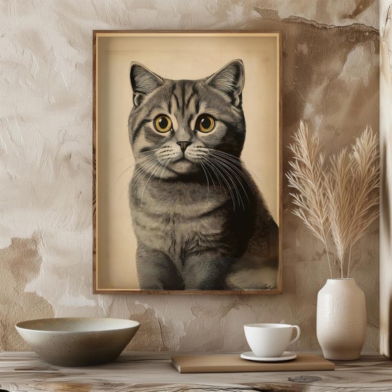 Vintage British Cat Portrait, Nursery Decor Poster